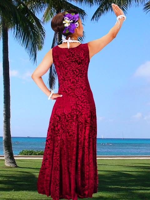 フラダンス ロケラニベルベット ワンピースドレス ワイン 2309wifa