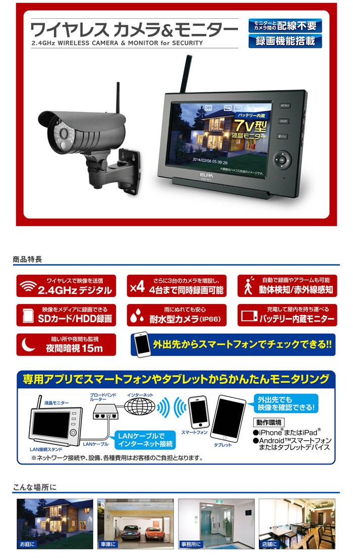 ELPA（エルパ） ワイヤレスカメラモニターセット 朝日電器 CMS-7110