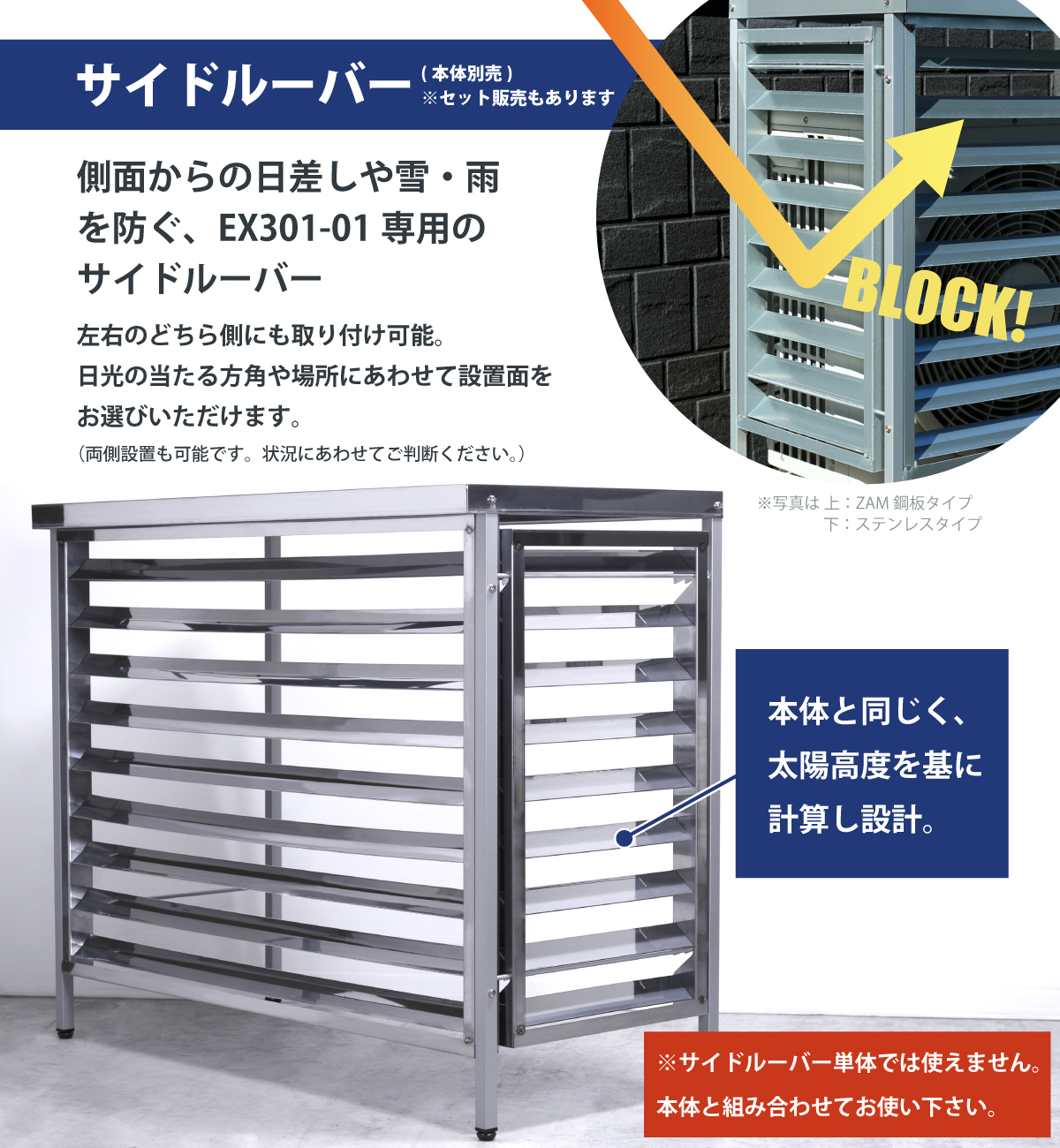 室外機カバー用サイドルーバー ステンレス 日本燕三条 EX301-side-01S