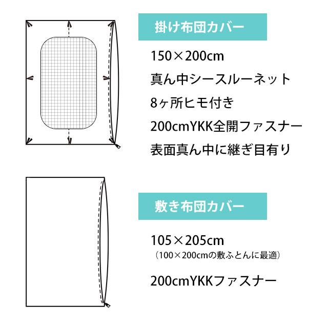 布団カバー2点セット シングル 150×200cm 105×205cm 綿100％ 無地