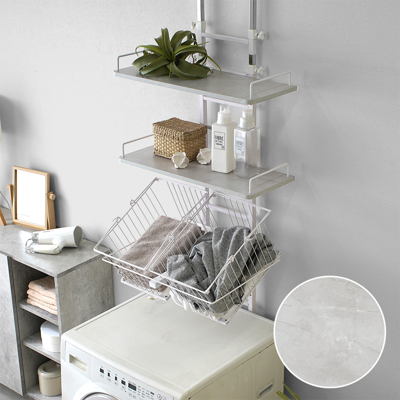 ワイエムワールド ランドリーラック バスケット 2個付き 突っ張り 棚2