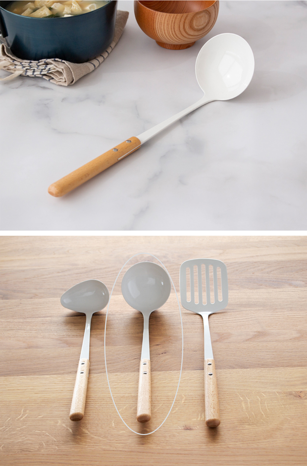 3/5はポイント10倍／ レードル 琺瑯 ホーロー 持ち手 木 natural blanc