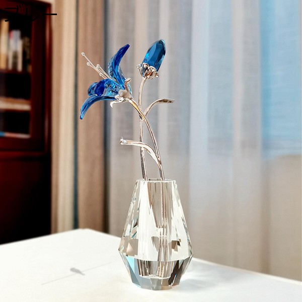 k9クリスタル 水晶造花 水晶置物 百合 枯れない花 インテリア 部屋飾り
