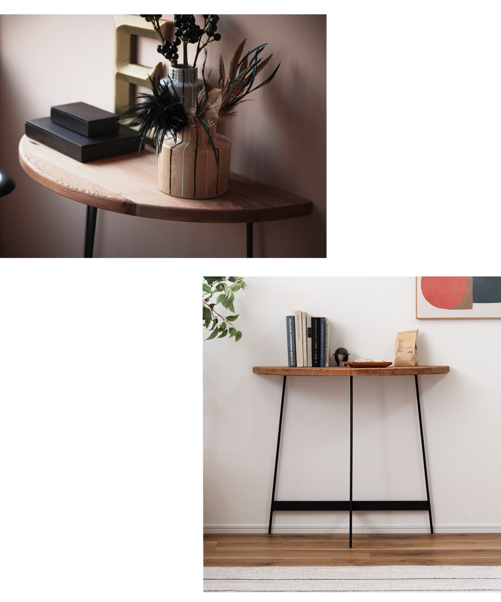 東谷 コンソールテーブル 半円 幅83 北欧 古材 ソファ アイアン ベッド