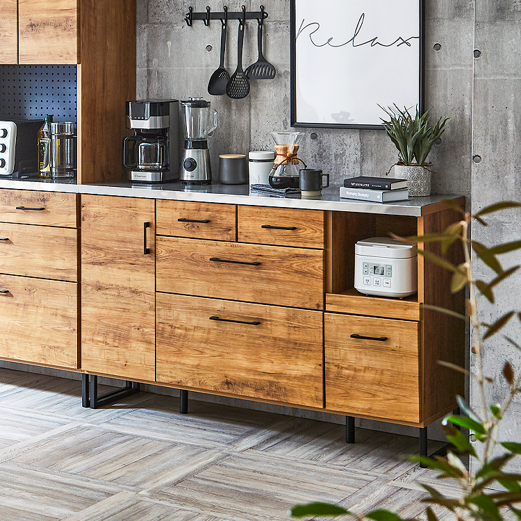 キッチンカウンター 幅140cm 完成品 日本製 大川家具 ステンレス天板