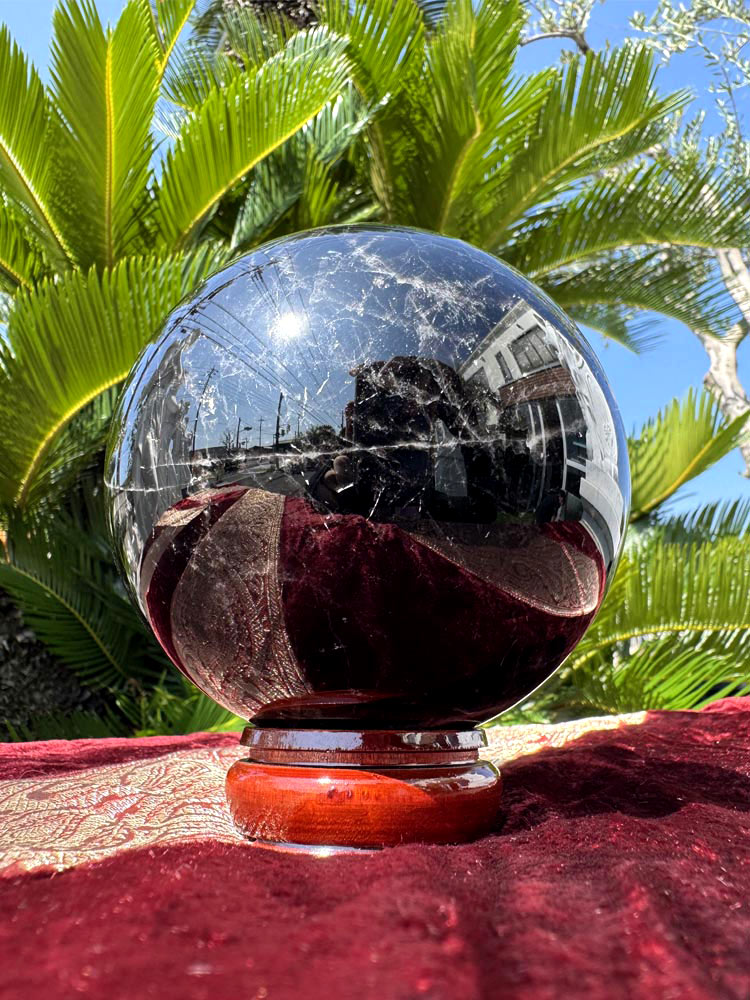 希少 黒水晶 モリオン 丸玉 大型 珠 φ11cm 送料無料 大きい 天然石