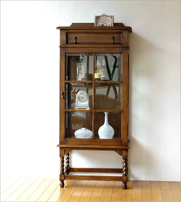 キャビネット ガラス アンティーク クラシック 木製 天然木 ナラ材 扉