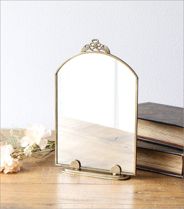 卓上ミラー 真鍮 アンティーク ゴールド 卓上鏡 おしゃれ アーチ型