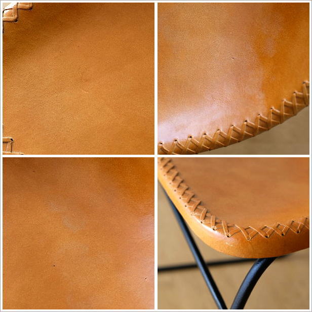 スツール レザー アンティーク おしゃれ 本革 革張り ロートアイアン