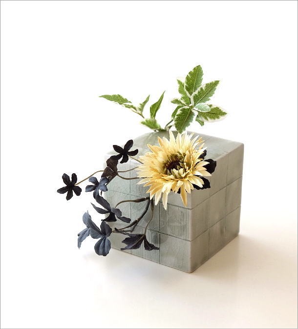 花瓶 陶器 おしゃれ 和風 一輪挿し 瀬戸焼 日本製 四角 枝物 玄関