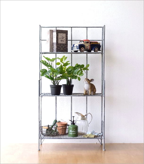 棚 シェルフ ラック 3段 アイアン メッシュ 本棚 収納棚 シャビー