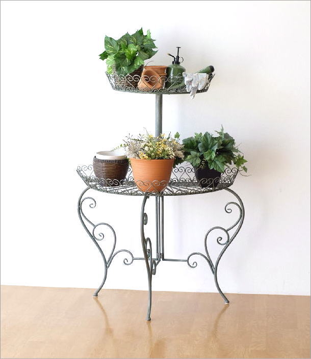 フラワースタンド おしゃれ アイアン 2段 バスケット フラワーラック