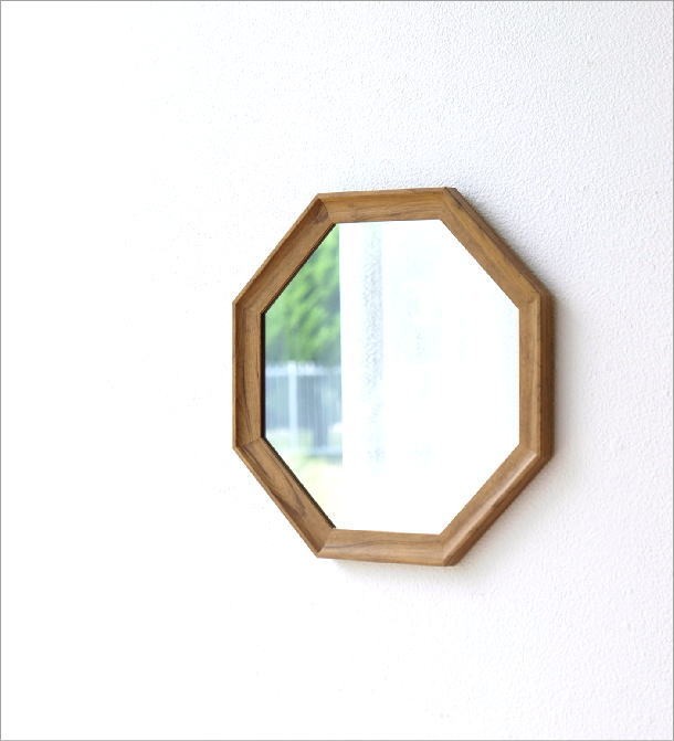 鏡 壁掛けミラー 八角形 八角ミラー 八角鏡 おしゃれ 木製 シンプル
