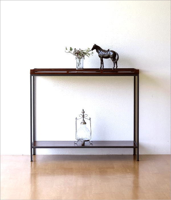 コンソールテーブル 玄関 スリム おしゃれ 花台 木製 棚付き 2段