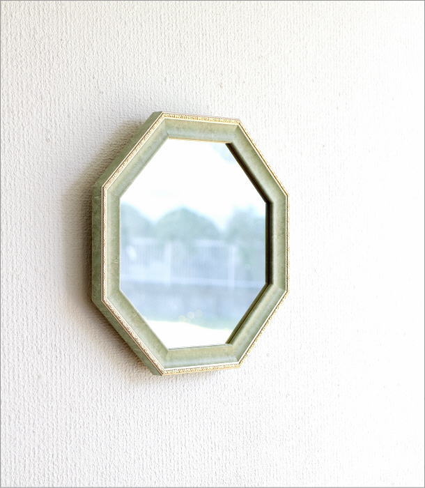 八角形ミラー 八角鏡 玄関 風水 幸運 壁掛け 卓上 コンパクト 25×25cm