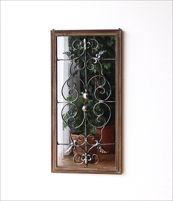 鏡 ウォールミラー 壁掛け ミラー おしゃれ アンティーク風 木製