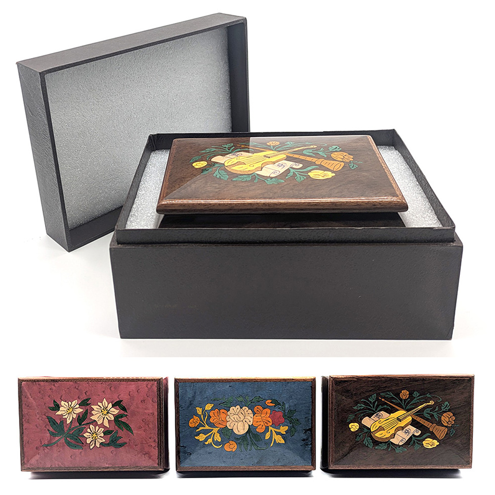 オルゴール ジュエリー ケース 象嵌 ブラウン アンティーク調 宝石箱