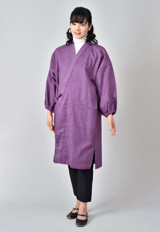 水屋着 割烹着 レディース 洗える 日本製 撥水加工 [絣紬水屋着 桃 紫