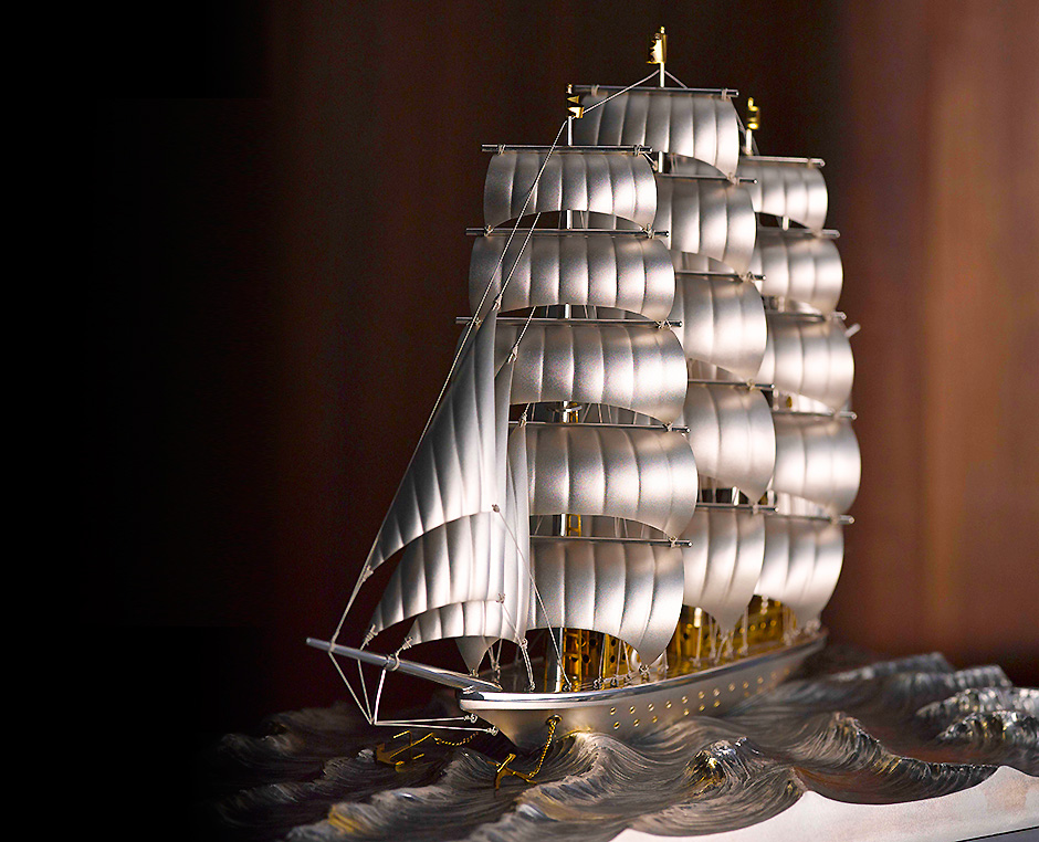 帆前船｜銀製置物/ソリッドガラスケース 3号 : HIKARI GALLERYヤフー店