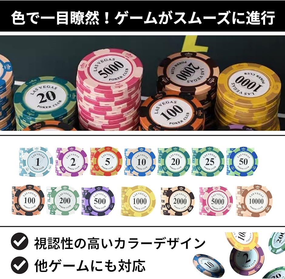 ポーカーチップ クレイ製 カジノチップ 25 面値 単品 20枚セット
