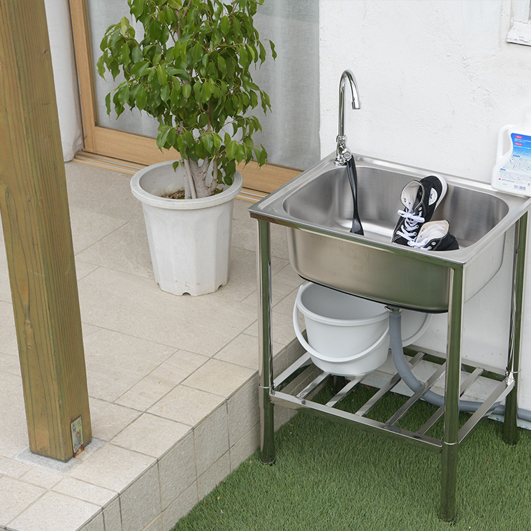 谷村実業 深型・水栓付き ステンレス流し台 Wシンク ガーデンシンク