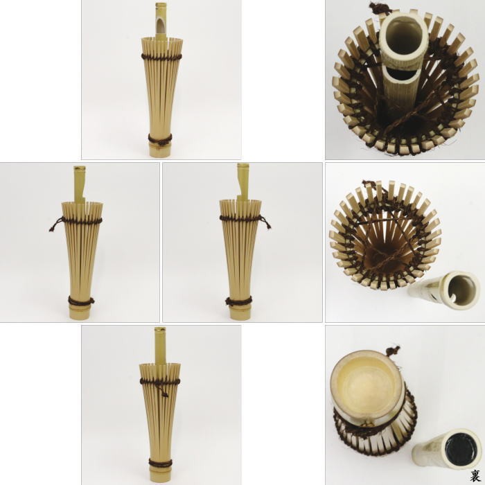 茶道具 竹花入 掛用 時雨傘花入 中心の柄 落としは樹脂使用 掛け花入