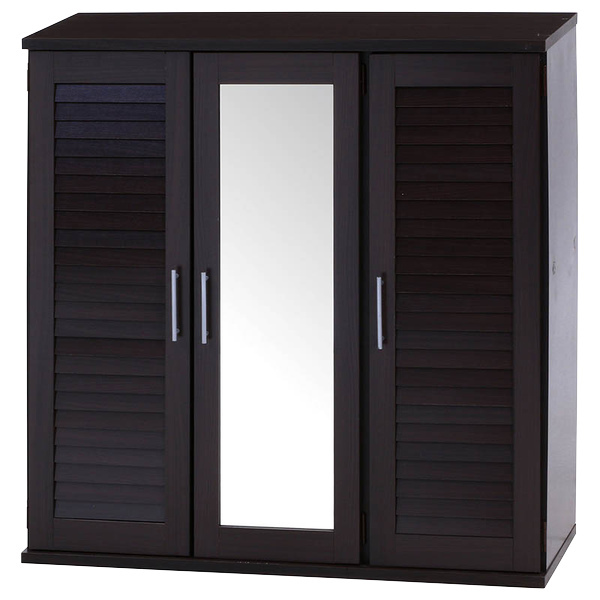 不二貿易（Fuji Boeki） 下駄箱 木製 ルーバー ミラー付き 幅90cm 組立