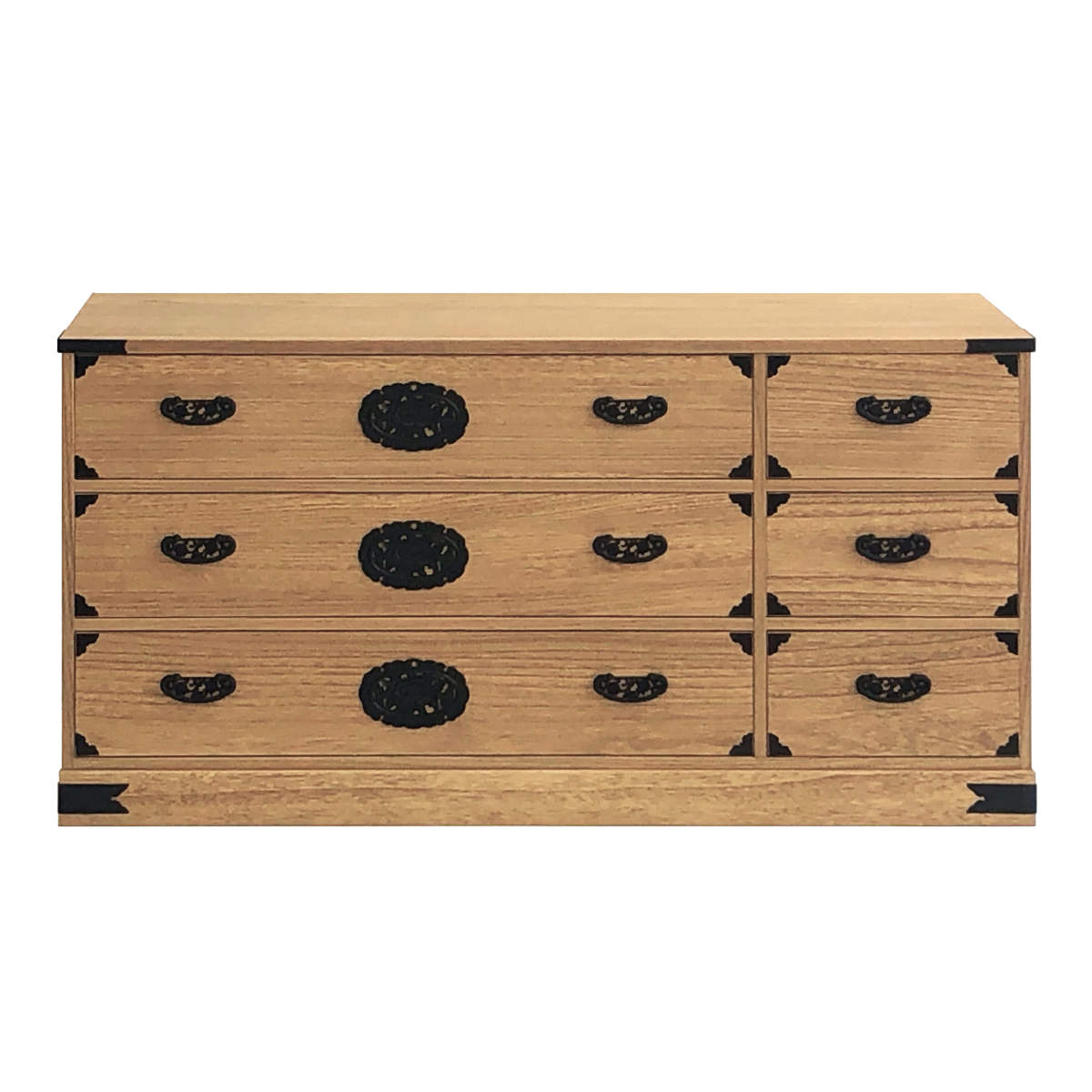 マーゼルン 総桐 民芸たんす 幅120cm 3段2列 焼桐調オイル仕上げ （ 桐