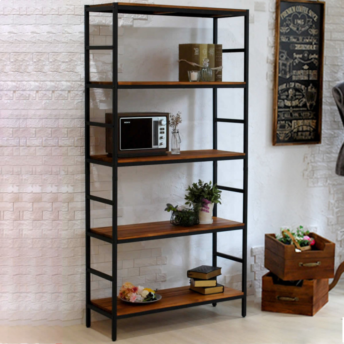 スチールラック 5段 87×40cm 天然木 BRICK （ ラック シェルフ 棚 収納