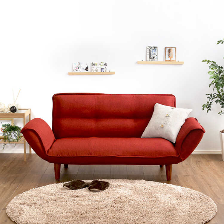 二人掛けソファー 2人用 幅130 赤 レッド 布製 ファブリック