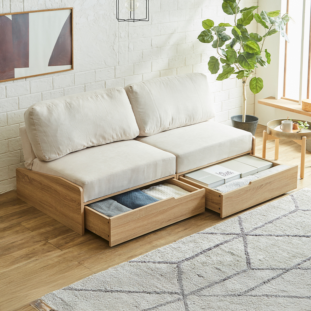 引き出し付きソファベッド 2人掛け 174cm幅 Cyril シリル 収納