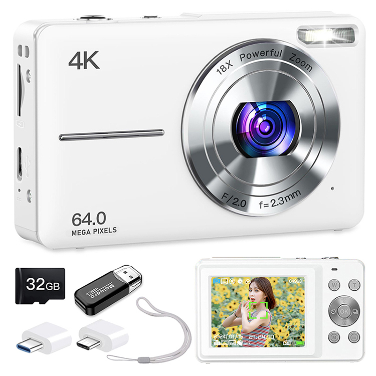 デジタルカメラ 4K カメラ デジカメ 6400万画素 大画面 自撮り 高画質