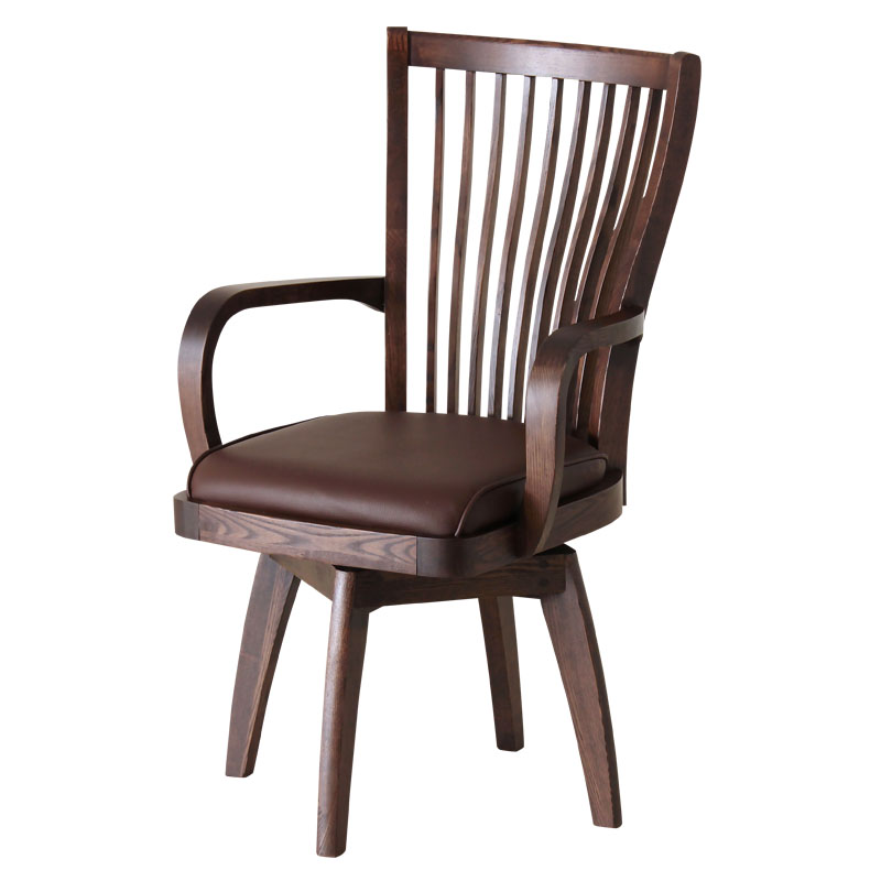 貞苅椅子製作所 ダイニングチェア 回転 肘付 和風 ハイバック 回転椅子