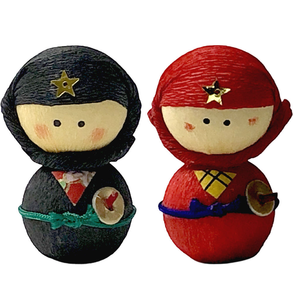 起き上がりこぼし人形 黒忍者・赤忍者セット 縁起物 日本のお土産 民芸