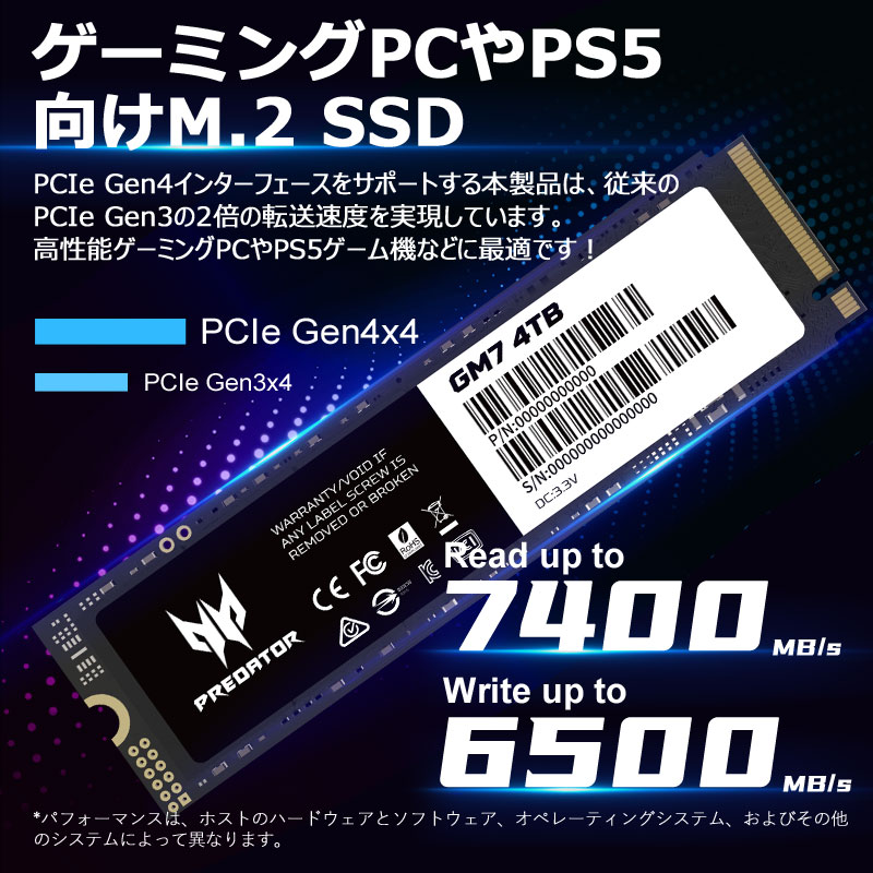 Predator Acer SSD 4TB 3D NAND TLC PCIe Gen 4x4 M.2 NVMe 2280 R
