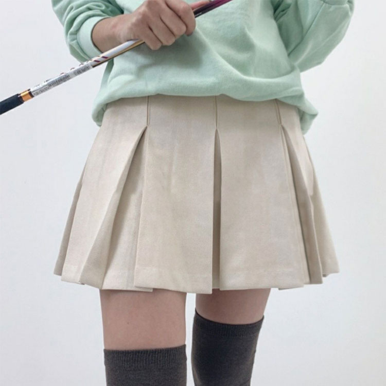 ゴルフウェア レディース 韓国 スカート プリーツ スウェード スエード