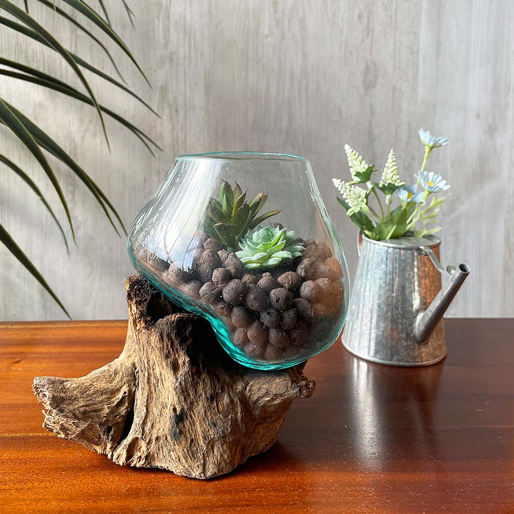 流木 ガラス オブジェ スタンド付 ガラスボトル K〜T flower vase 流木