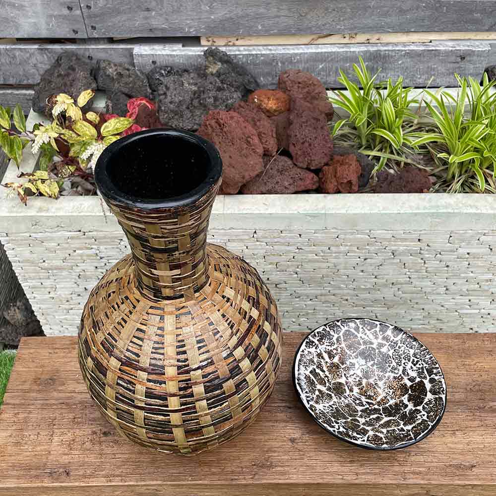 アジアン 壺 ツボ フラワーポット 花瓶 トレイ付き H40cm 2タイプ