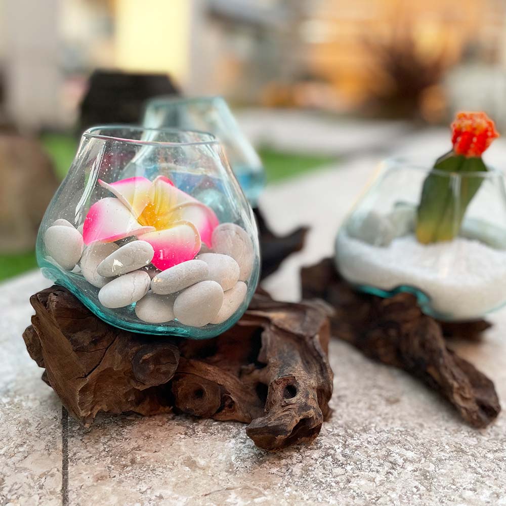 流木 ガラス オブジェ スタンド付 ガラスボトル K〜T flower vase 流木