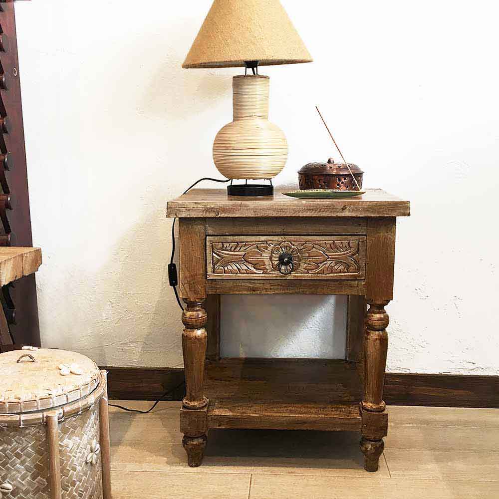 サイドテーブル 木製 置き台 花瓶台 置台 H60cm ブラウン ホワイト