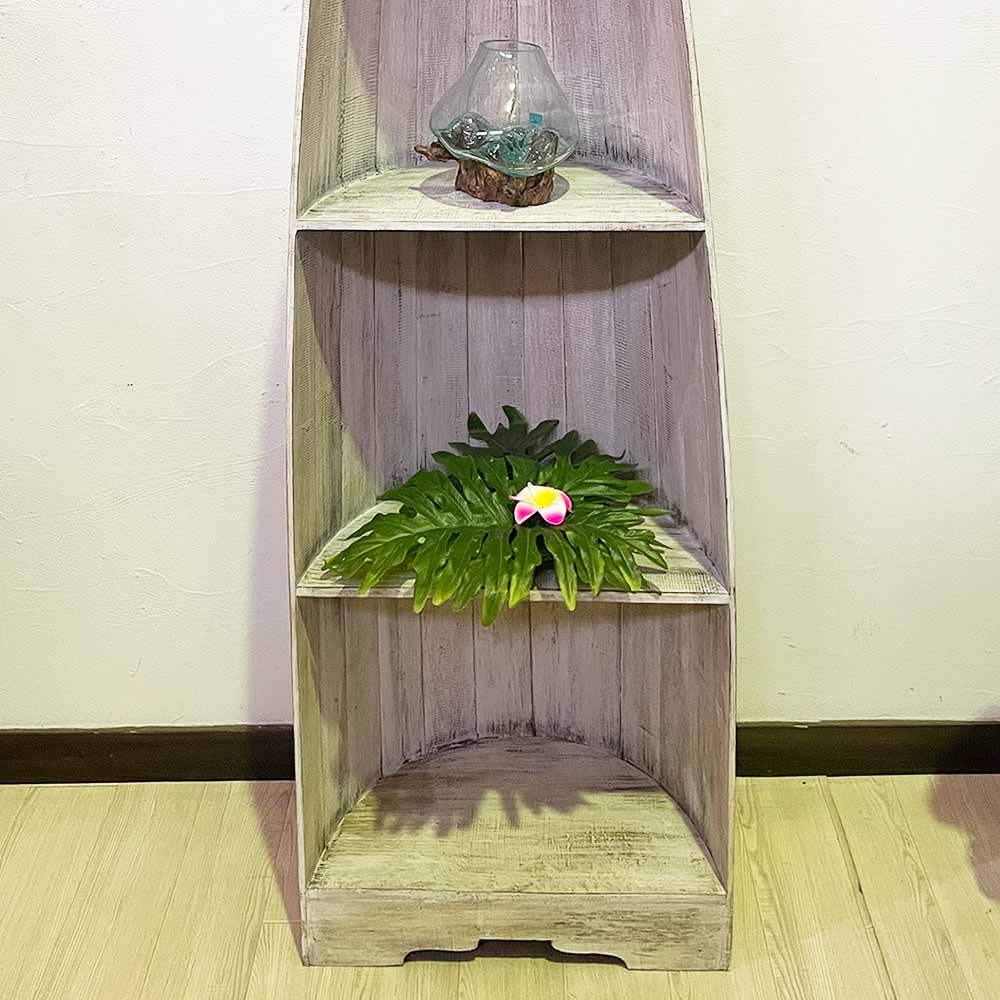 ボート型 船型 ラック 棚 4段 H195cm 木製 白 飾り棚 バリ家具