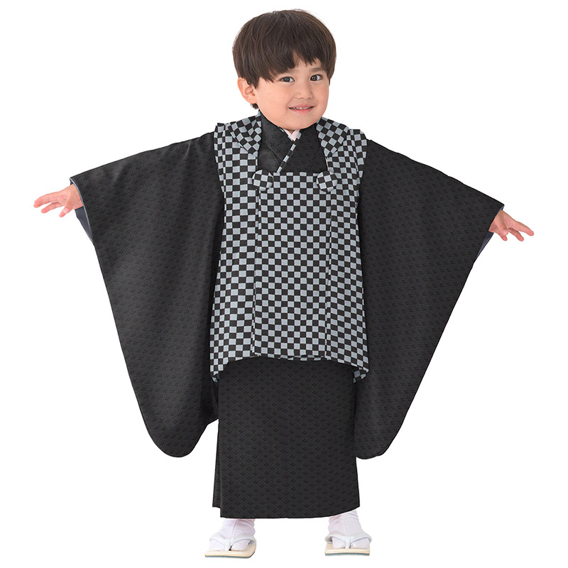 七五三 着物 男の子 3歳 2歳 被布 セット 黒 緑 ベージュ 市松 矢絣 3