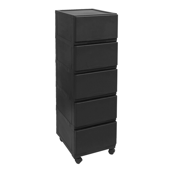 JEJアステージ 壁付きチェスト キャスター付き 5段 幅34cm スリム 黒