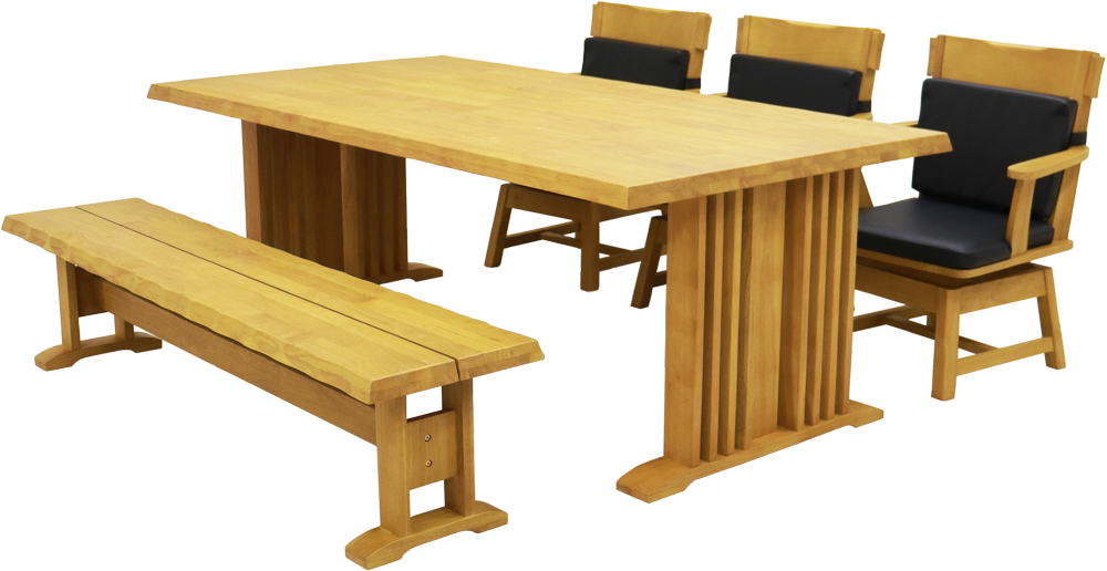 ダイニングテーブル 6人掛け 5点セット 回転椅子 長椅子 中古家具 爆買