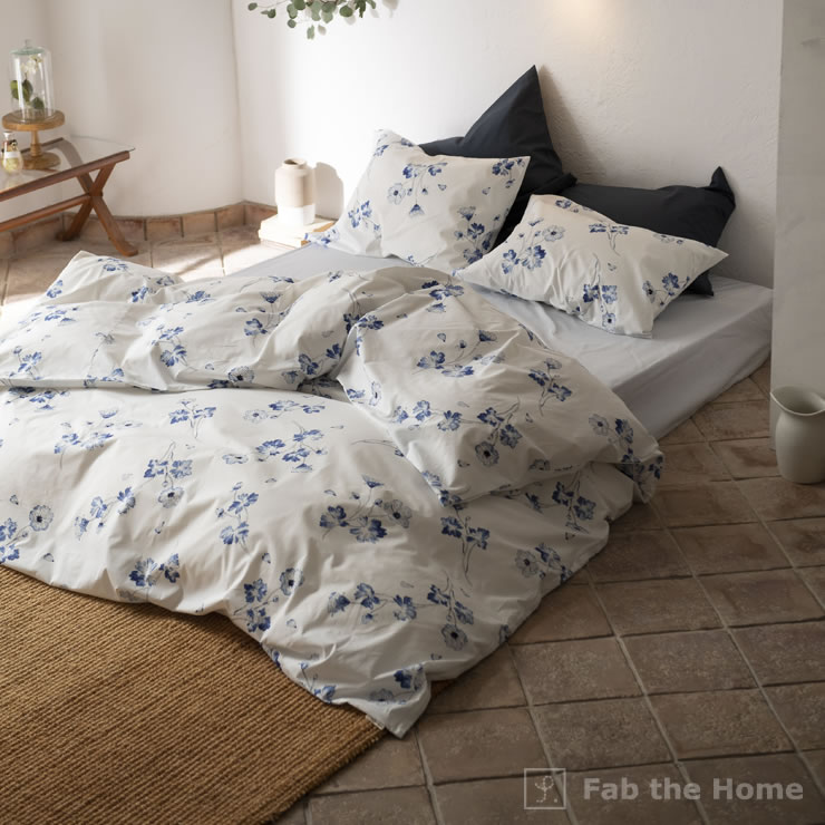 アンティークの植物画風花柄の掛け布団カバー ダブルサイズ（190×210cm