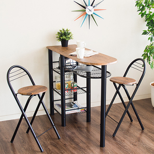 バーテーブル チェアー 3点セット 木製 スチール製 棚付き セット 送料