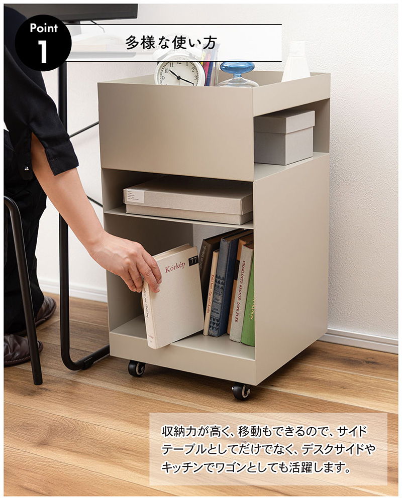 ワゴン キャスター付き 棚付き 収納 モダン アクセント 正方形 レトロ