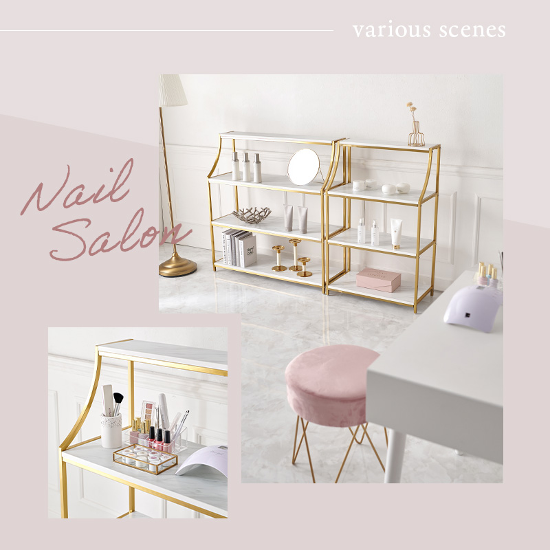 HAGiHARA（萩原） オープンラック 白 ゴールドフレーム 大理石調 4段