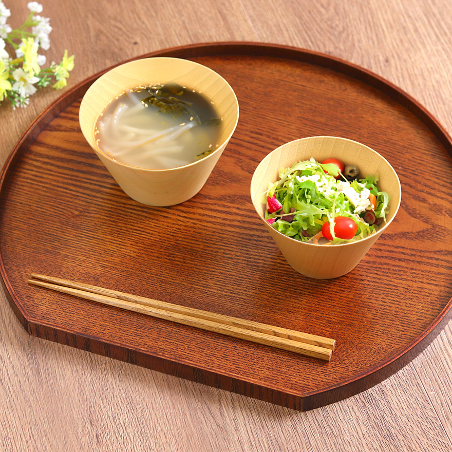 お盆 トレー 木製 半月盆 茶 木 盆 トレイ 業務用 家庭用 和 和食器