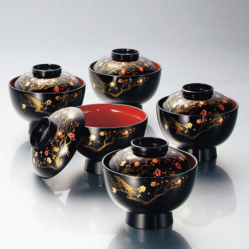雑煮椀 蓋付き 5客セット 香琳4.0雑煮椀揃 黒 日本製 北市漆器 送料